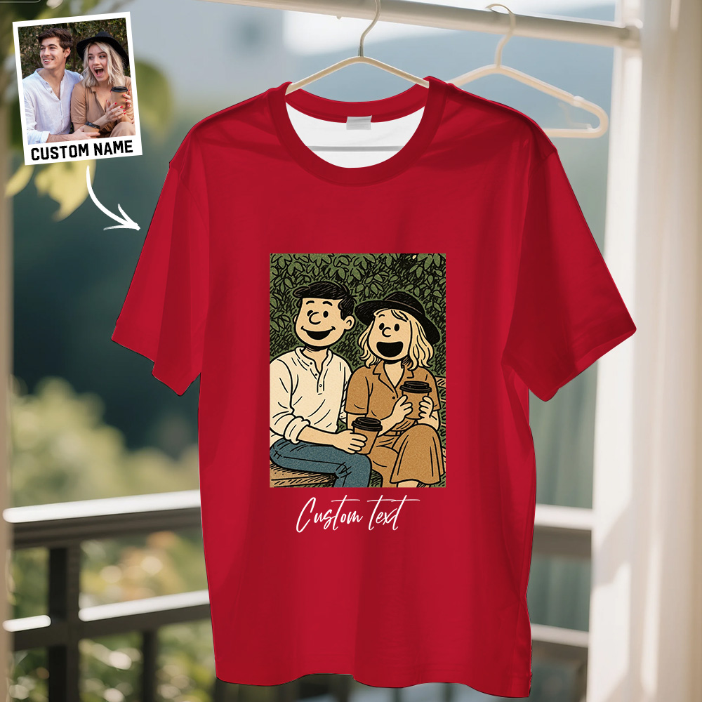 Custom Cartoon Couple T Shirt Personalized Anime Portrait Gift for Lovers