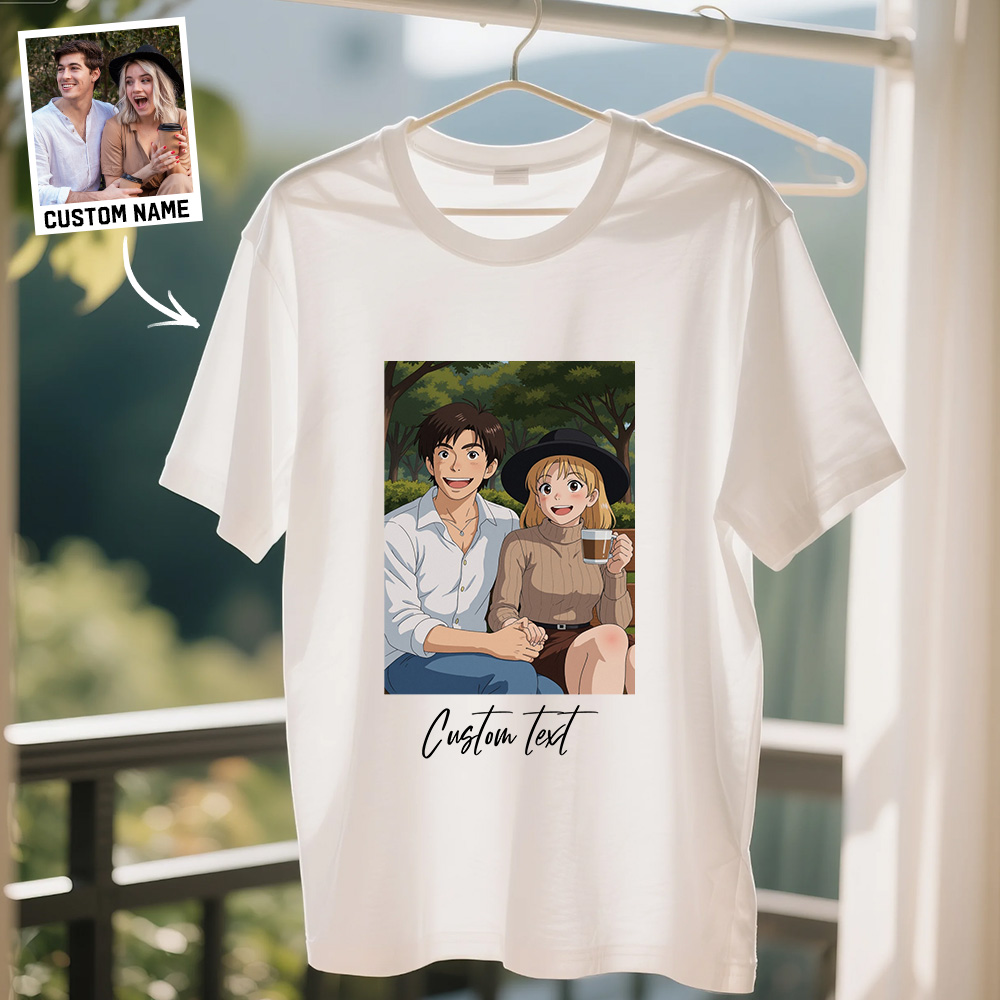 Personalized Couple Anime Face T Shirts Custom Text Gift for Girlfriend