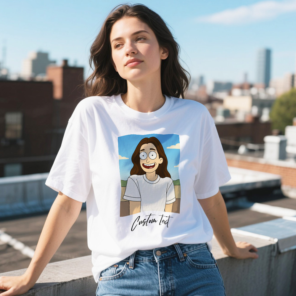 Personalized Couple Anime Face T Shirts Custom Text Cute American Cartoon Style Filter Funny Comic Style Design Unique Matching Outfits Custom Graphic Tee