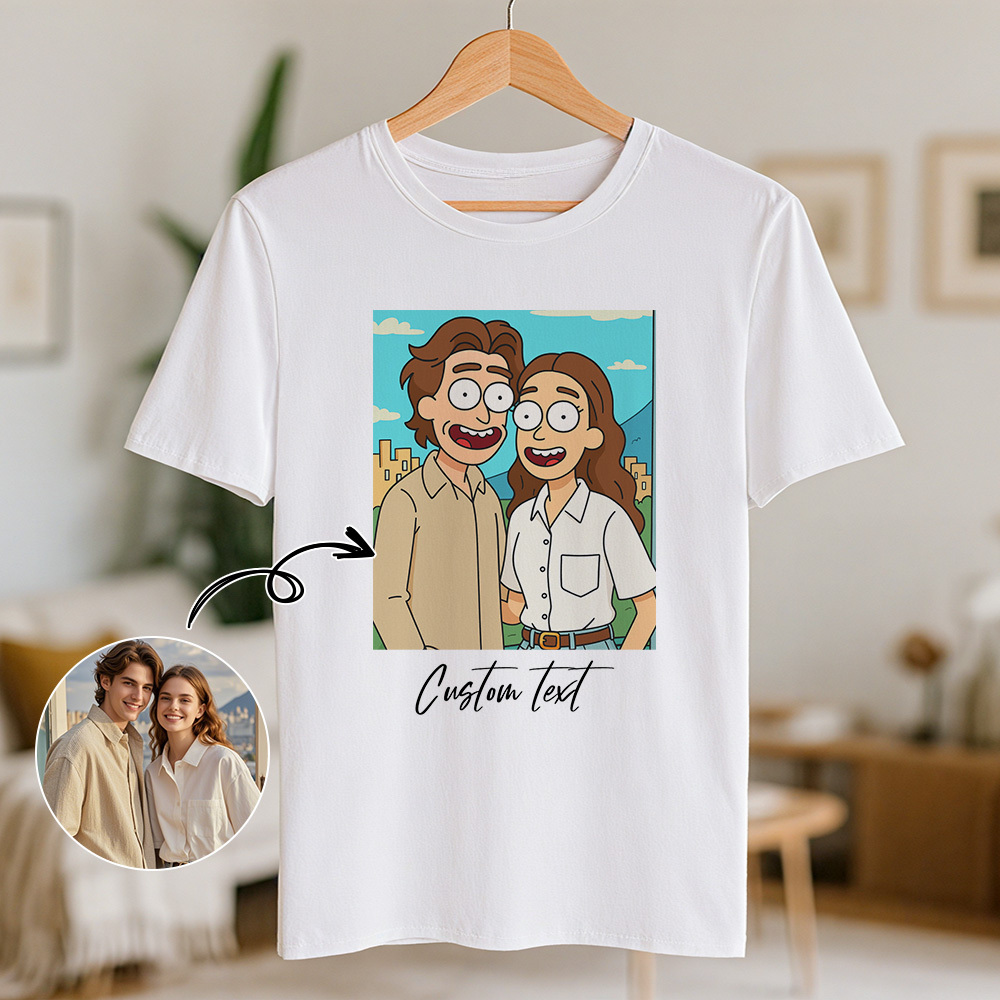 Personalized Couple Anime Face T Shirts Custom Text Cute American Cartoon Style Filter Funny Comic Style Design Unique Matching Outfits Custom Graphic Tee