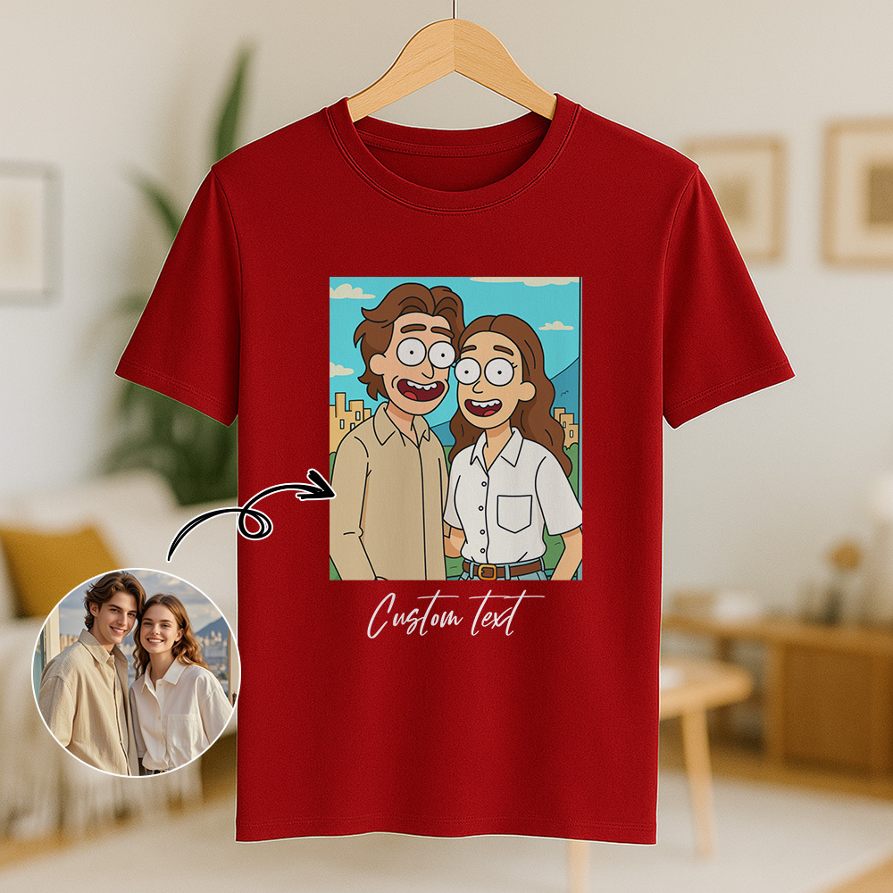 Personalized Couple Anime Face T Shirts Custom Text Cute American Cartoon Style Filter Funny Comic Style Design Unique Matching Outfits Custom Graphic Tee