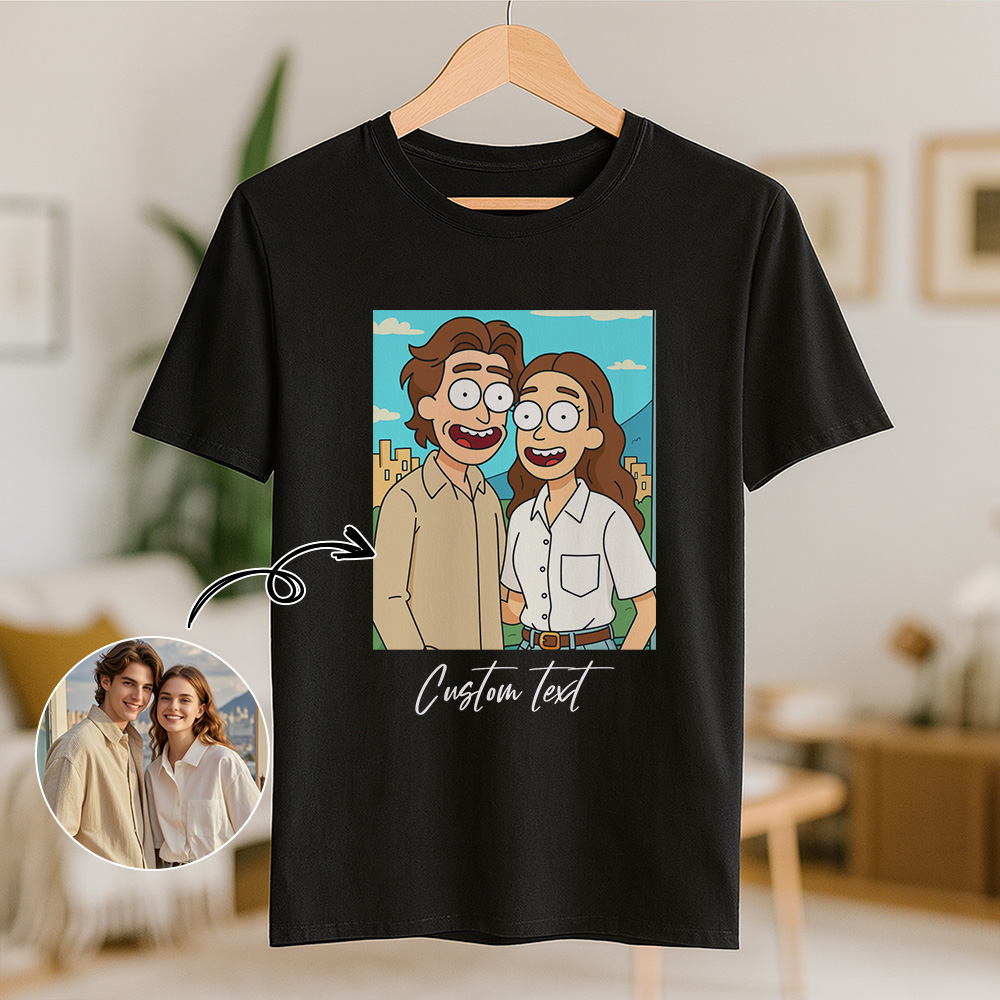 Personalized Couple Anime Face T Shirts Custom Text Cute American Cartoon Style Filter Funny Comic Style Design Unique Matching Outfits Custom Graphic Tee