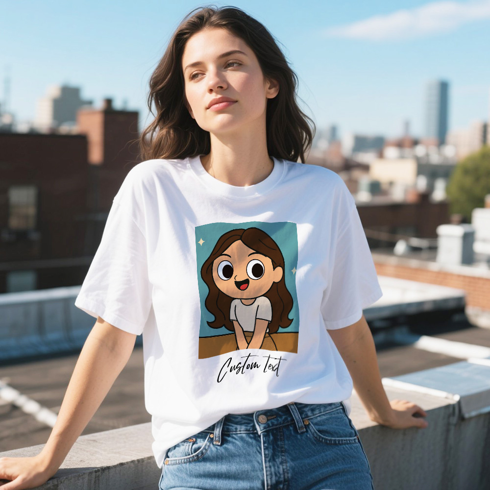 Personalized Couple Anime Face T Shirts Custom Text Cute American Cartoon Style Filter