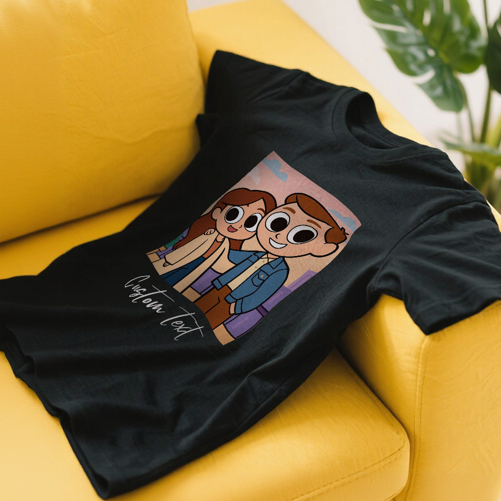Personalized Couple Anime Face T Shirts Custom Text Cute American Cartoon Style Filter