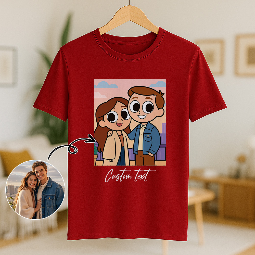 Personalized Couple Anime Face T Shirts Custom Text Cute American Cartoon Style Filter