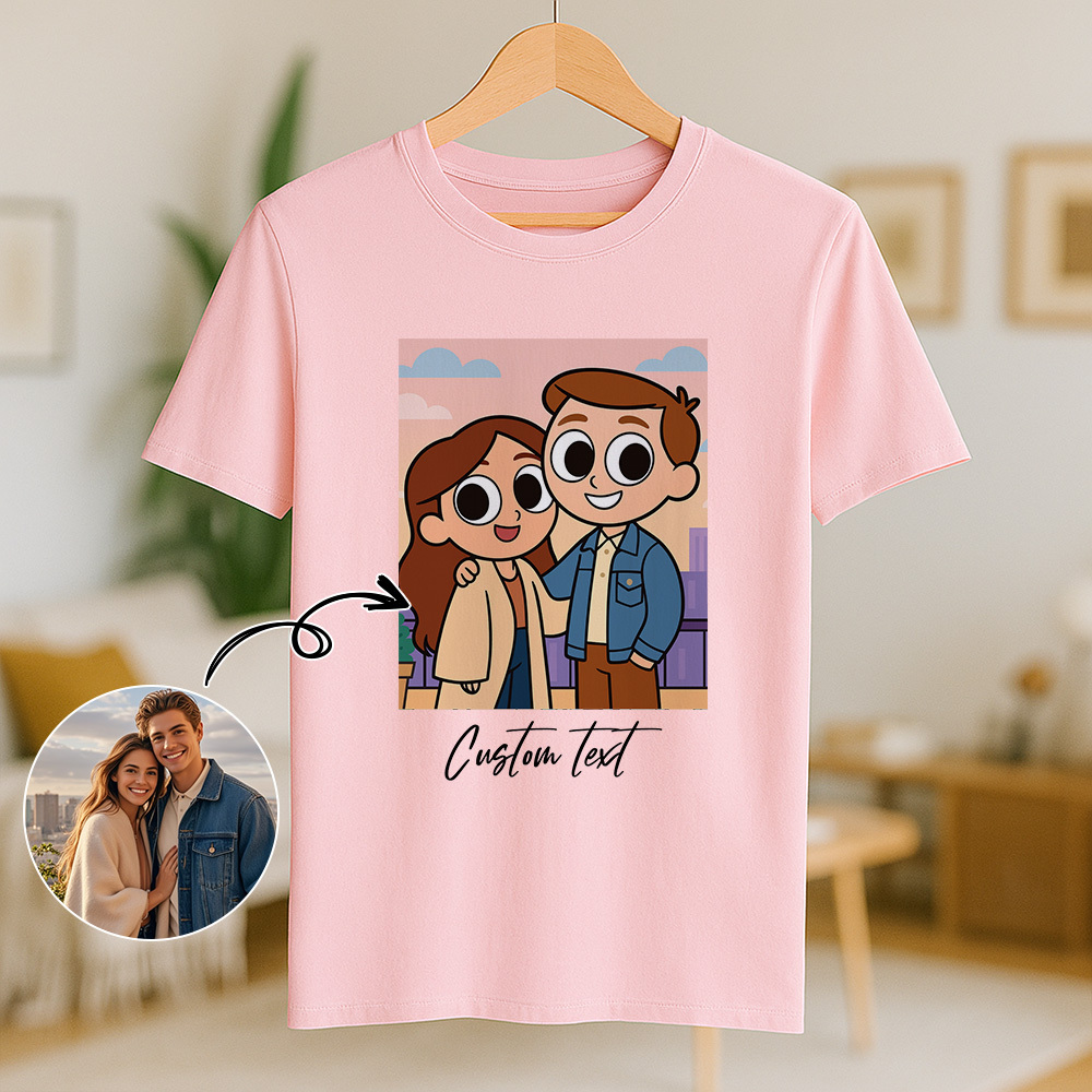 Personalized Couple Anime Face T Shirts Custom Text Cute American Cartoon Style Filter