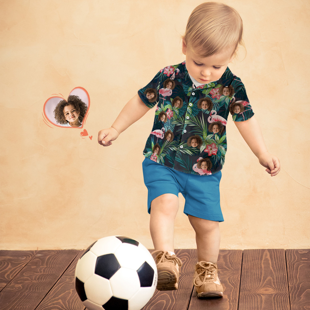 Custom Face Shirt Kid's Hawaiian Shirt Flamingo Flower - aiprintlab