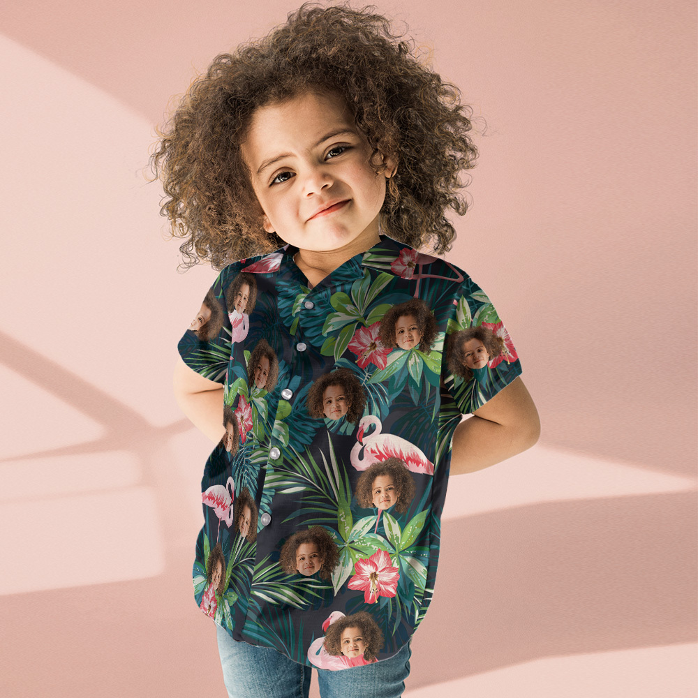 Custom Face Shirt Kid's Hawaiian Shirt Flamingo Flower - aiprintlab