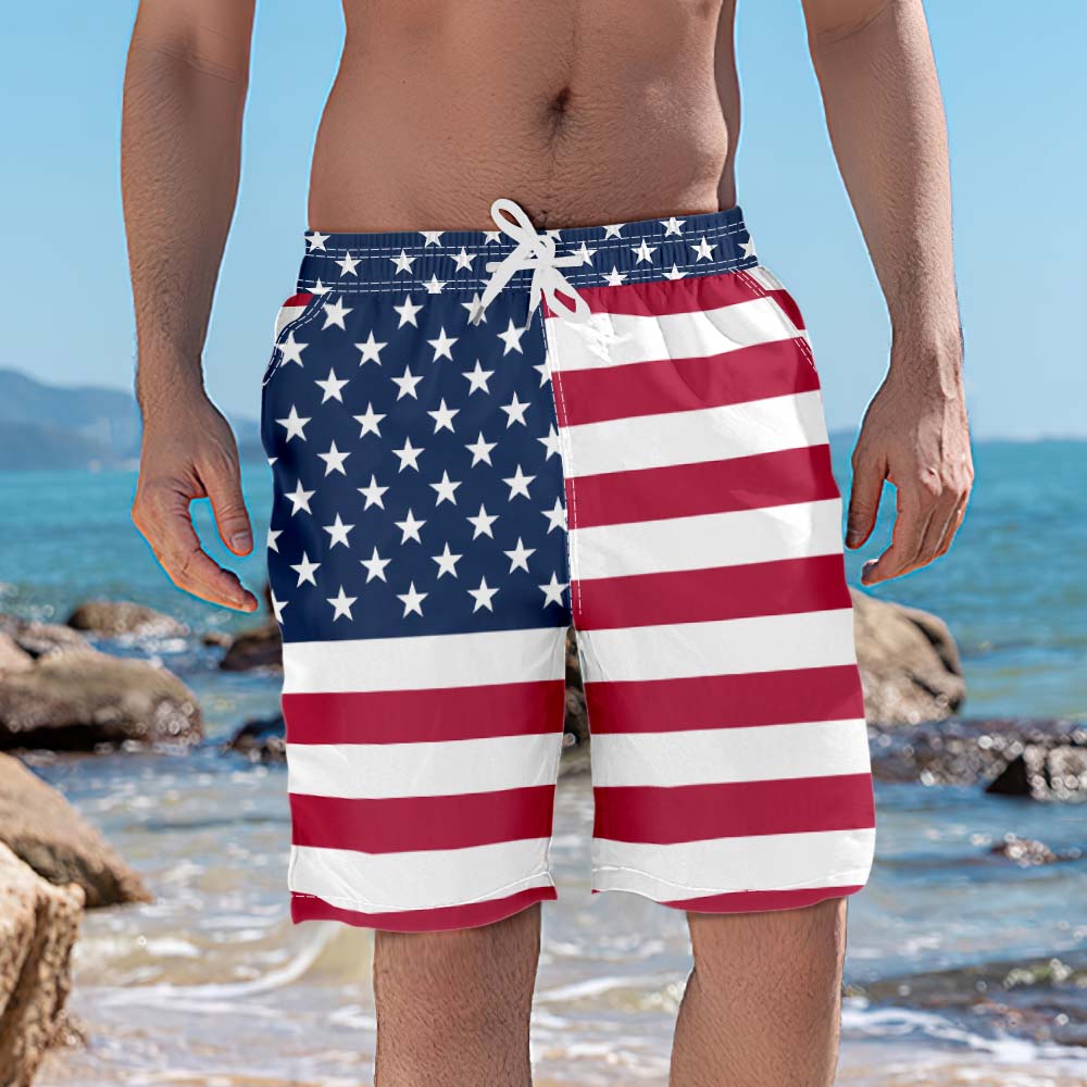 Men's Swim Trunks With USA Flag Pattern - aiprintlab