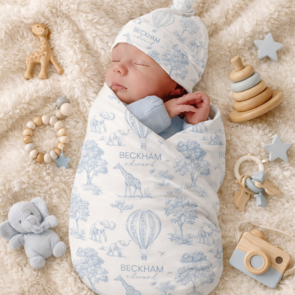 Personalized Name Baby Blanket Custom Name Toile Swaddle Newborn Coming Home Gift for New Mom