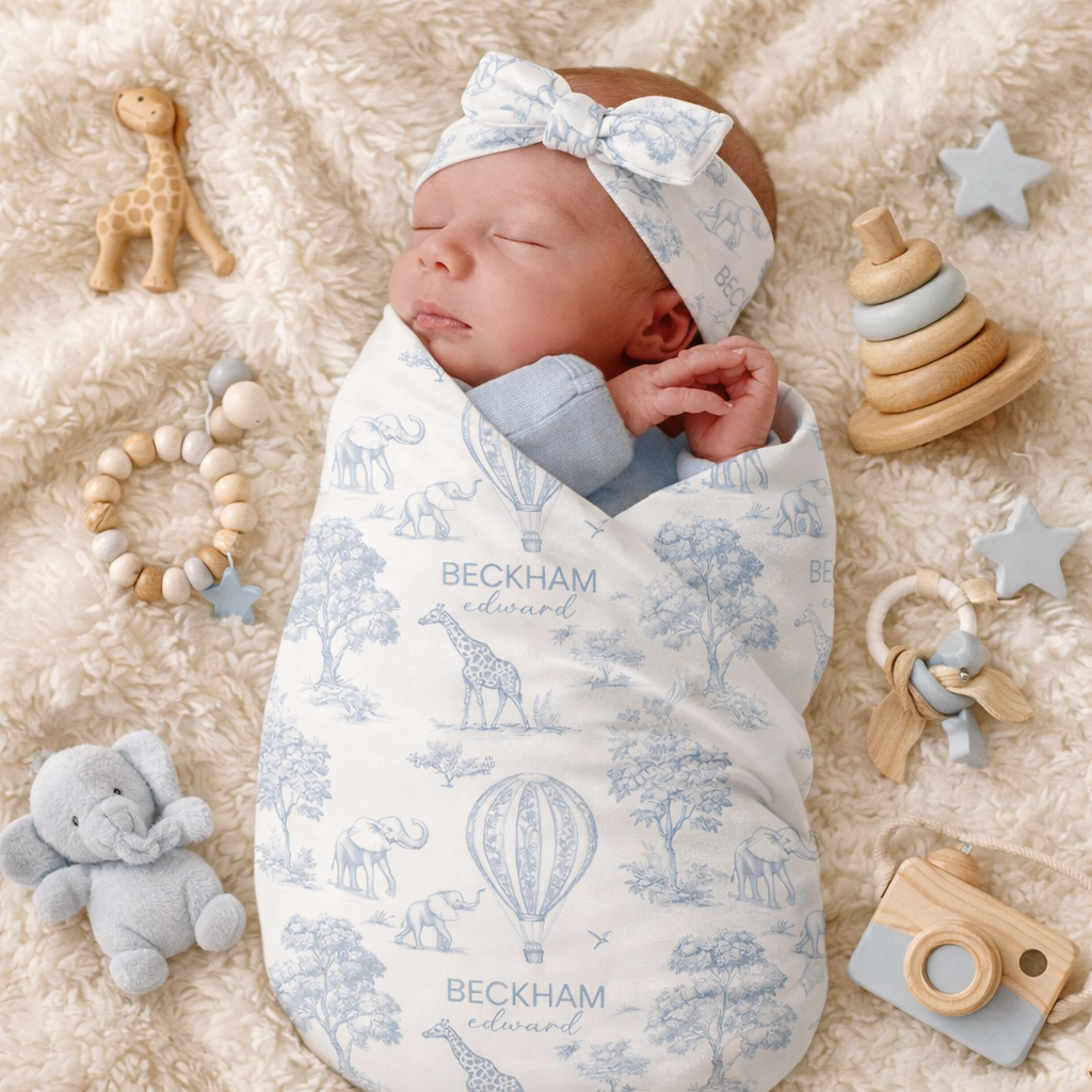 Personalized Name Baby Blanket Custom Name Toile Swaddle Newborn Coming Home Gift for New Mom