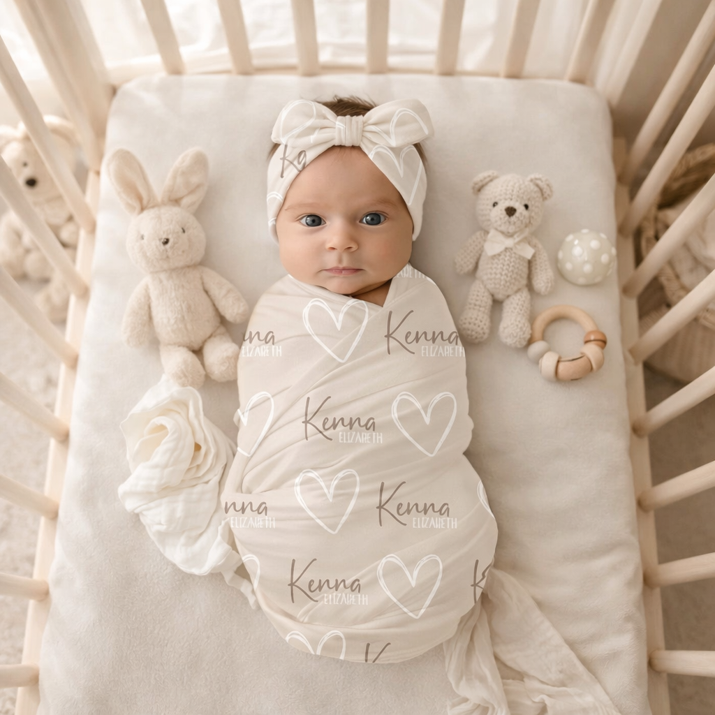 Personalized Name Pink Toile Swaddle Custom Name Ribbon Baby Blanket Newborn Coming Home Gift for Baby Girl