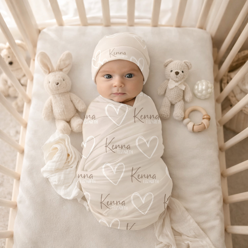 Personalized Name Pink Toile Swaddle Custom Name Ribbon Baby Blanket Newborn Coming Home Gift for Baby Girl