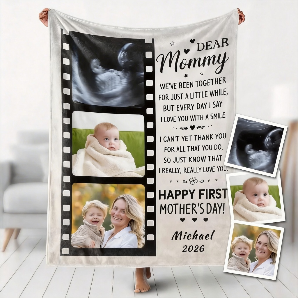 Personalized Happy First Mother's Day Blanket Custom Happy Mother's Day Blanket Mother's Day Timeline Blanket Gifts for Wife