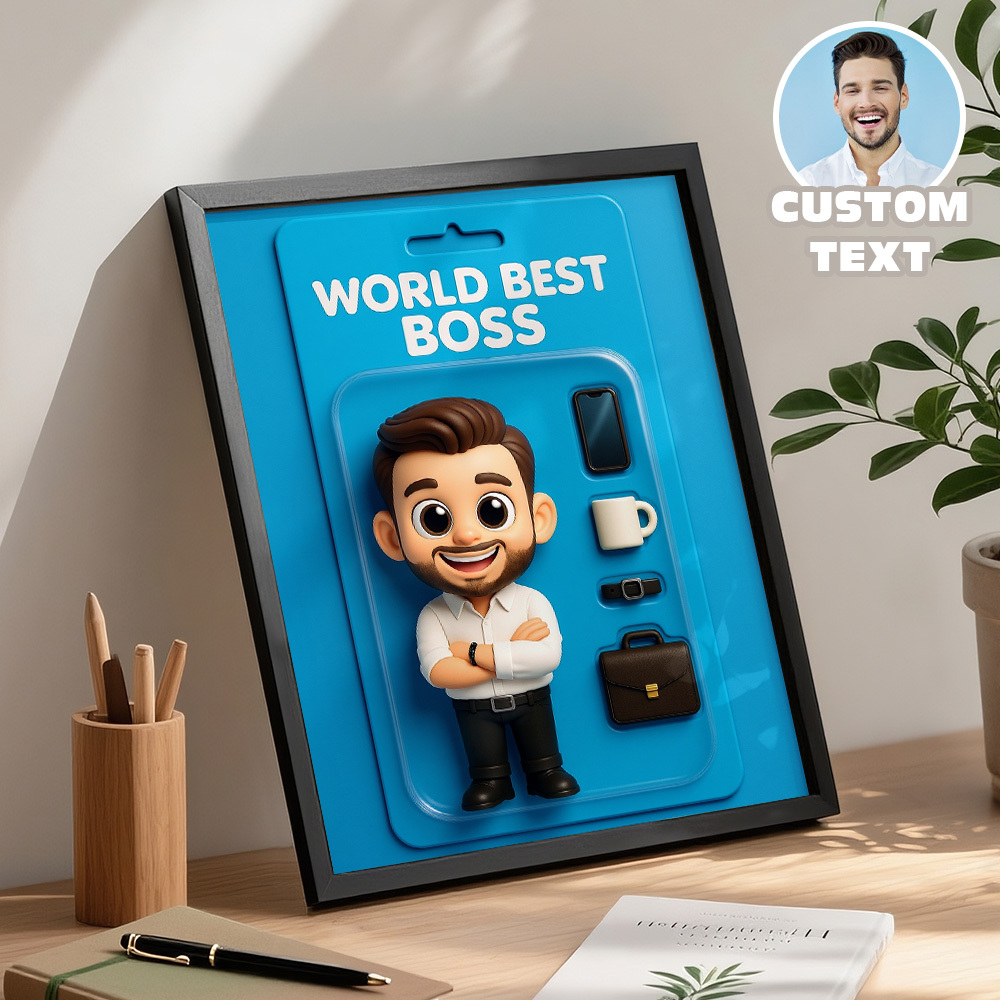 Boss Day Gifts Custom Photo Frame with Text Toy Box Art Frame for Best Boss Personazlied Action Figure Frame