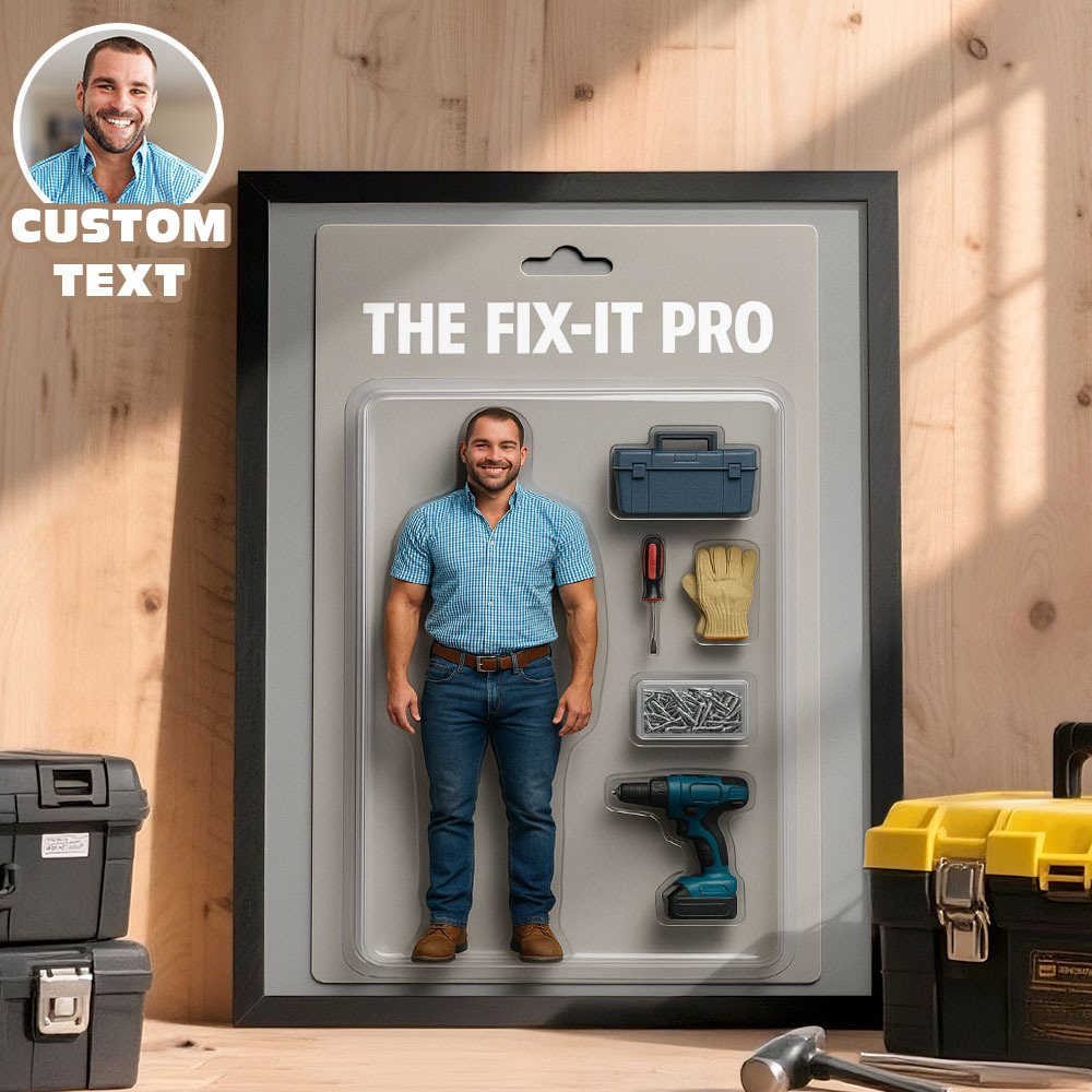 Custom Action Figure Portrait Personalized Flat Printed Photo Art Wooden Frame Gift for Couple Family Birthday Anniversary