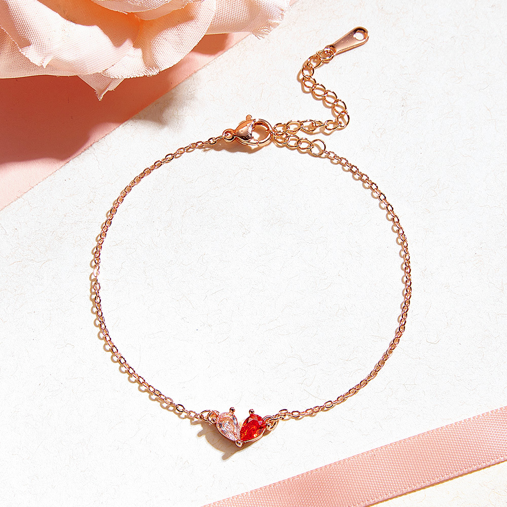 Personalized Couple Birthstone Heart Bracelet Custom Two Birthstone Bracelet for Couples Adjustable Matching Birthstone Bracelet - aiprintlab