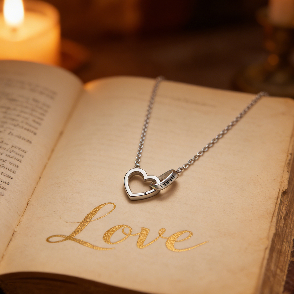 Personalized Heart Necklace with Eternal Rose Box Custom Name Necklace and Forever Rose Gift Set Heart to Heart Name Necklace - aiprintlab