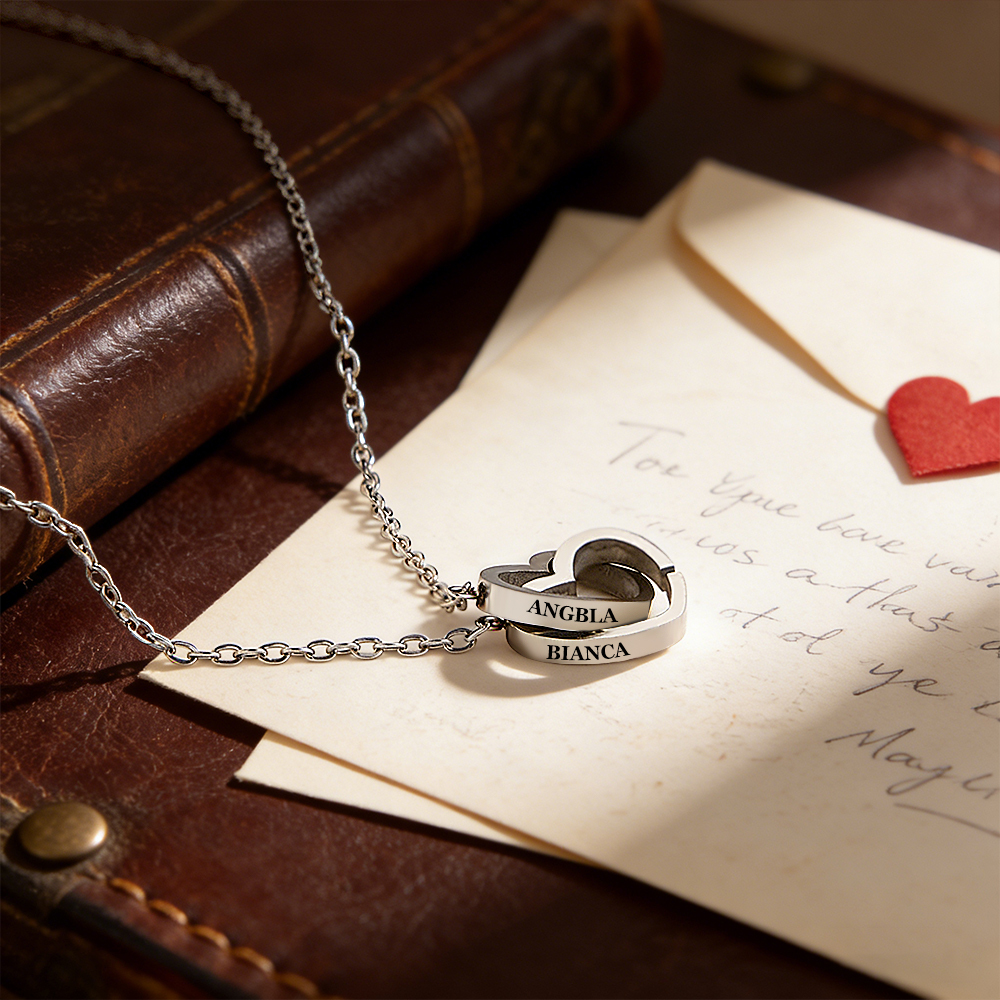 Personalized Heart Necklace with Eternal Rose Box Custom Name Necklace and Forever Rose Gift Set Heart to Heart Name Necklace - aiprintlab