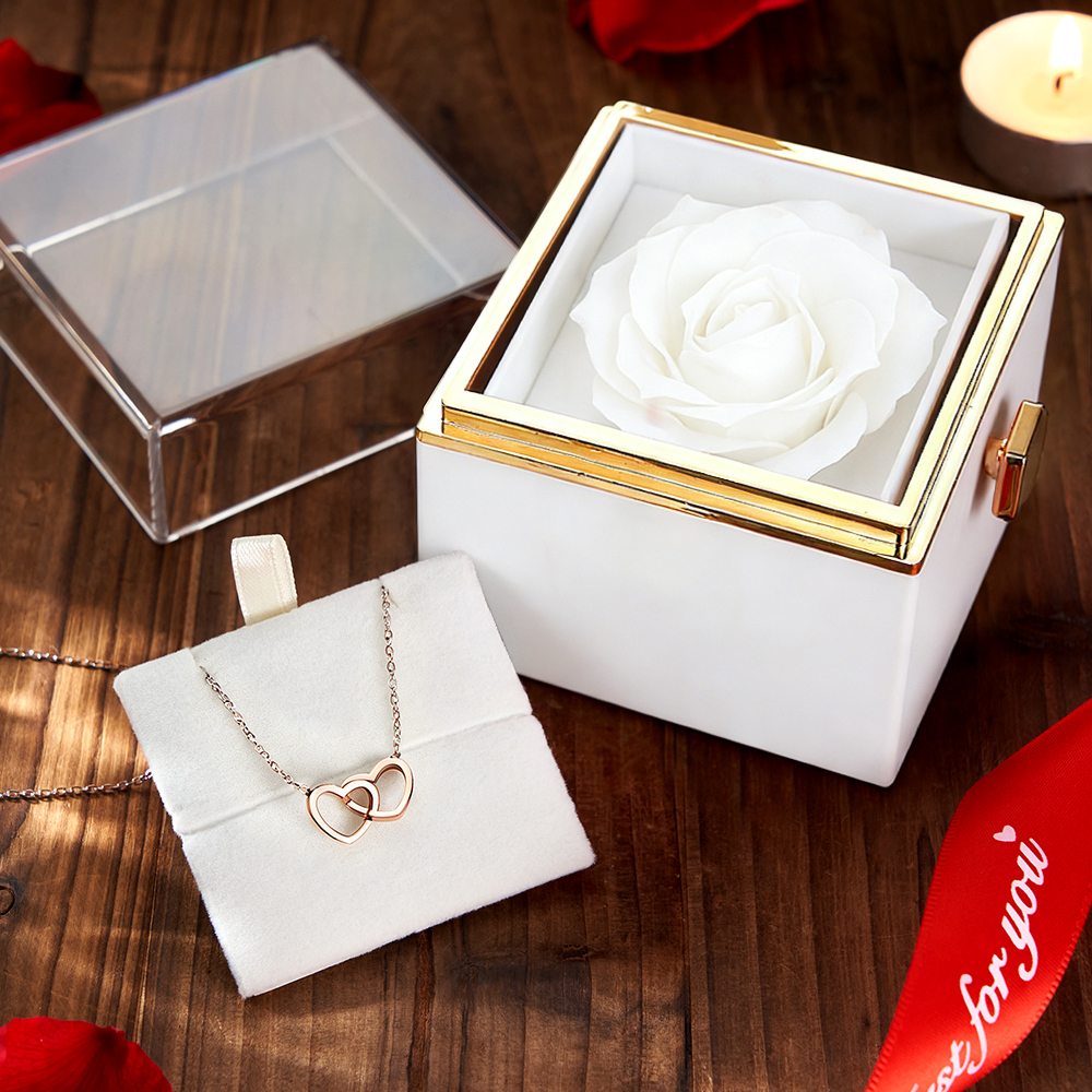 Personalized Heart Necklace with Eternal Rose Box Custom Name Necklace and Forever Rose Gift Set Heart to Heart Name Necklace - aiprintlab