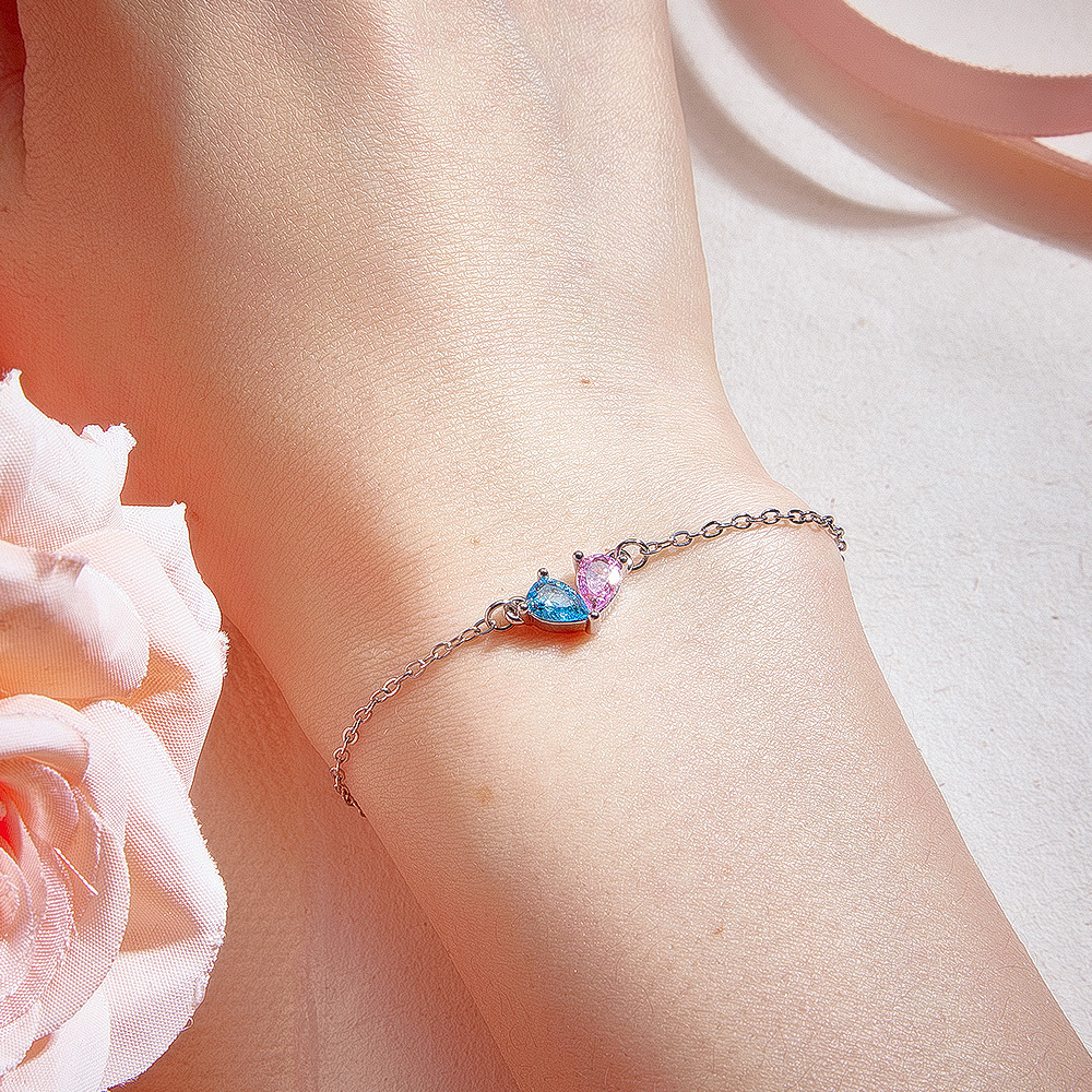 Personalized Couple Birthstone Heart Bracelet Custom Two Birthstone Bracelet for Couples Adjustable Matching Birthstone Bracelet - aiprintlab