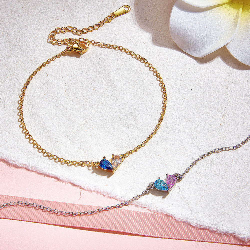 Personalized Couple Birthstone Heart Bracelet Custom Two Birthstone Bracelet for Couples Adjustable Matching Birthstone Bracelet - aiprintlab