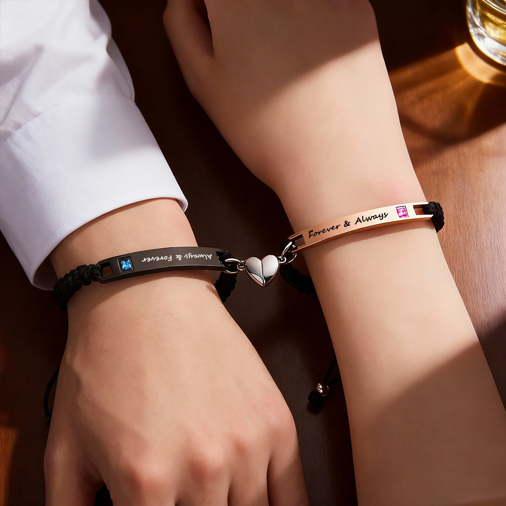 Valentine's Day Gifts Magnetic Couple Bracelet Set Custom Name Magnet Heart Matching Set Personalized Matching Half Heart Charm Bracelets - aiprintlab