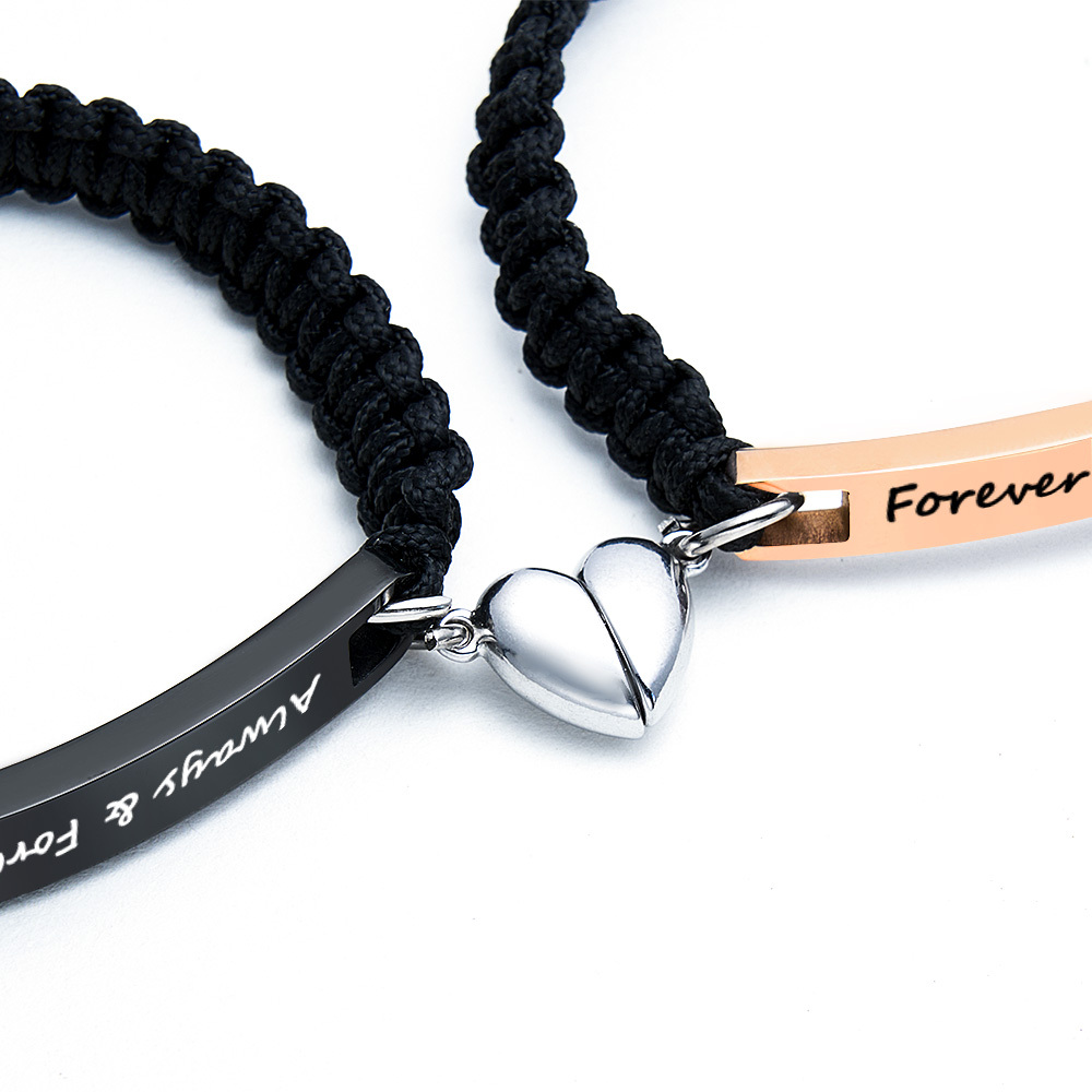 Valentine's Day Gifts Magnetic Couple Bracelet Set Custom Name Magnet Heart Matching Set Personalized Matching Half Heart Charm Bracelets - aiprintlab