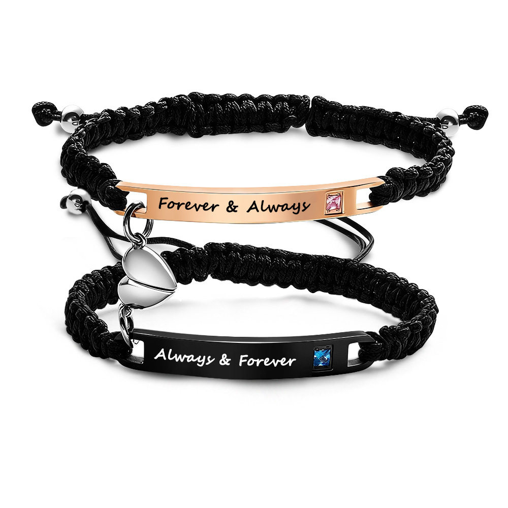 Valentine's Day Gifts Magnetic Couple Bracelet Set Custom Name Magnet Heart Matching Set Personalized Matching Half Heart Charm Bracelets - aiprintlab