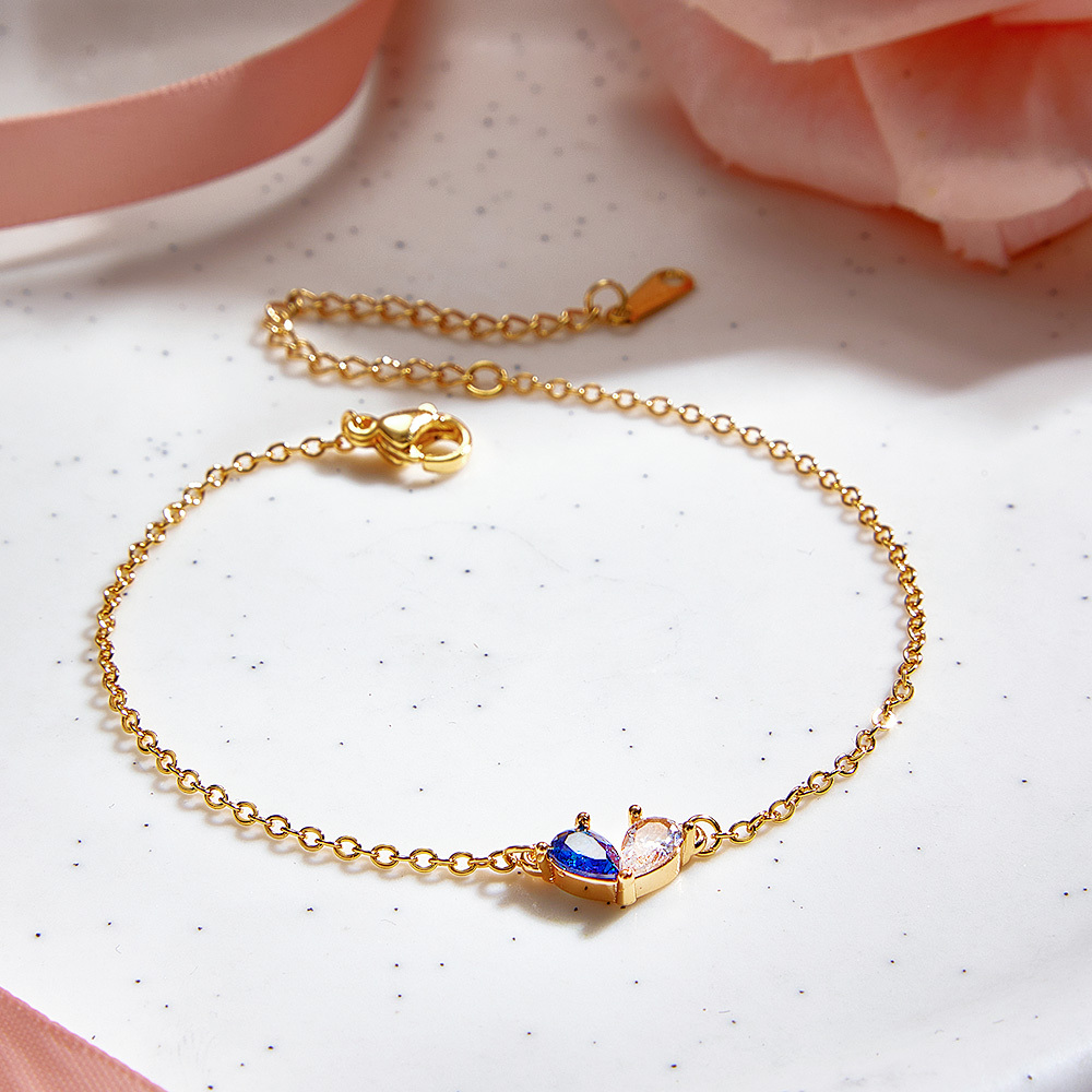 Personalized Couple Birthstone Heart Bracelet Custom Two Birthstone Bracelet for Couples Adjustable Matching Birthstone Bracelet - aiprintlab