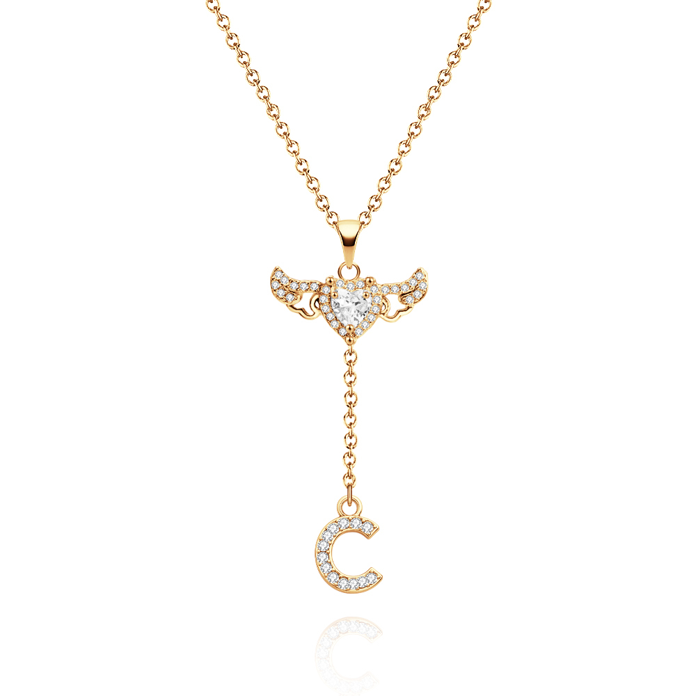 Animated Cupid Angel Wings Initial Necklace Custom Initial Drop Necklace with Moving Wings Charm Fun Kinetic Initial Drop Pendant Christmas Gifts for Her - aiprintlab