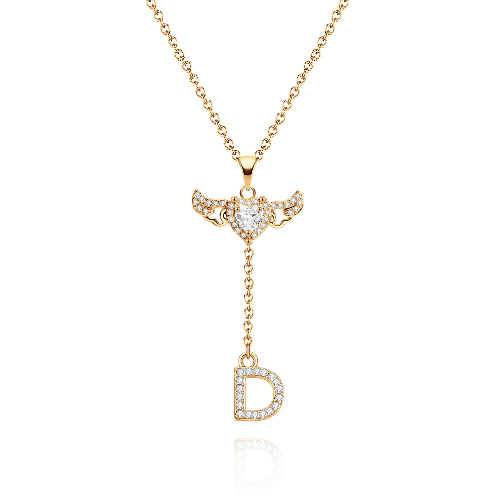 Animated Cupid Angel Wings Initial Necklace Custom Initial Drop Necklace with Moving Wings Charm Fun Kinetic Initial Drop Pendant Christmas Gifts for Her - aiprintlab