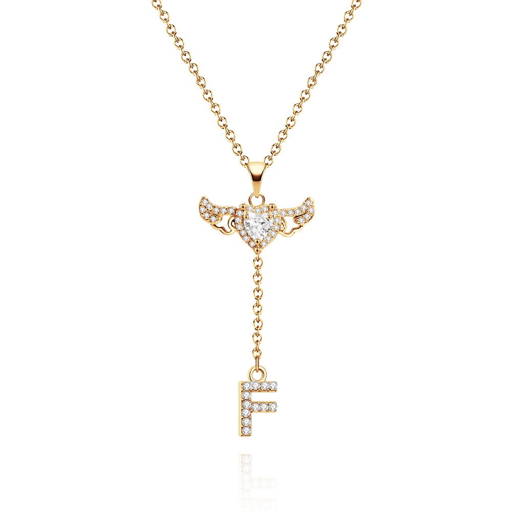 Animated Cupid Angel Wings Initial Necklace Custom Initial Drop Necklace with Moving Wings Charm Fun Kinetic Initial Drop Pendant Christmas Gifts for Her - aiprintlab