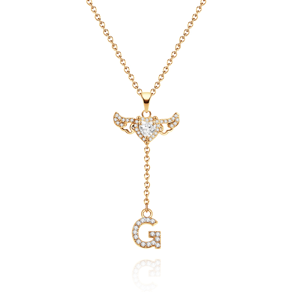Animated Cupid Angel Wings Initial Necklace Custom Initial Drop Necklace with Moving Wings Charm Fun Kinetic Initial Drop Pendant Christmas Gifts for Her - aiprintlab