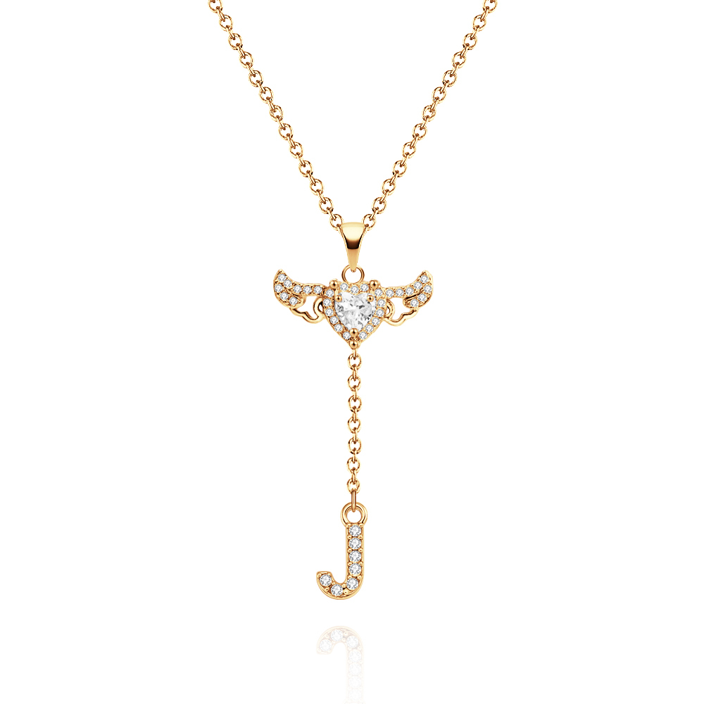 Animated Cupid Angel Wings Initial Necklace Custom Initial Drop Necklace with Moving Wings Charm Fun Kinetic Initial Drop Pendant Christmas Gifts for Her - aiprintlab