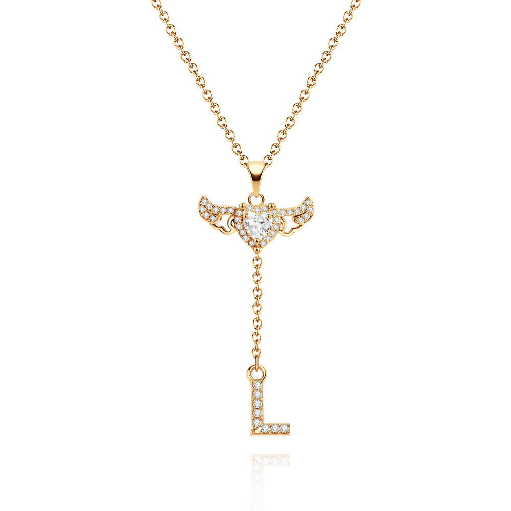 Animated Cupid Angel Wings Initial Necklace Custom Initial Drop Necklace with Moving Wings Charm Fun Kinetic Initial Drop Pendant Christmas Gifts for Her - aiprintlab