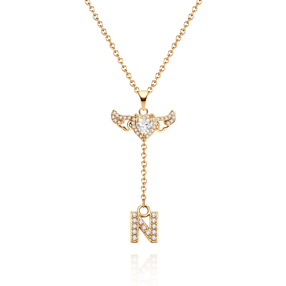 Animated Cupid Angel Wings Initial Necklace Custom Initial Drop Necklace with Moving Wings Charm Fun Kinetic Initial Drop Pendant Christmas Gifts for Her - aiprintlab