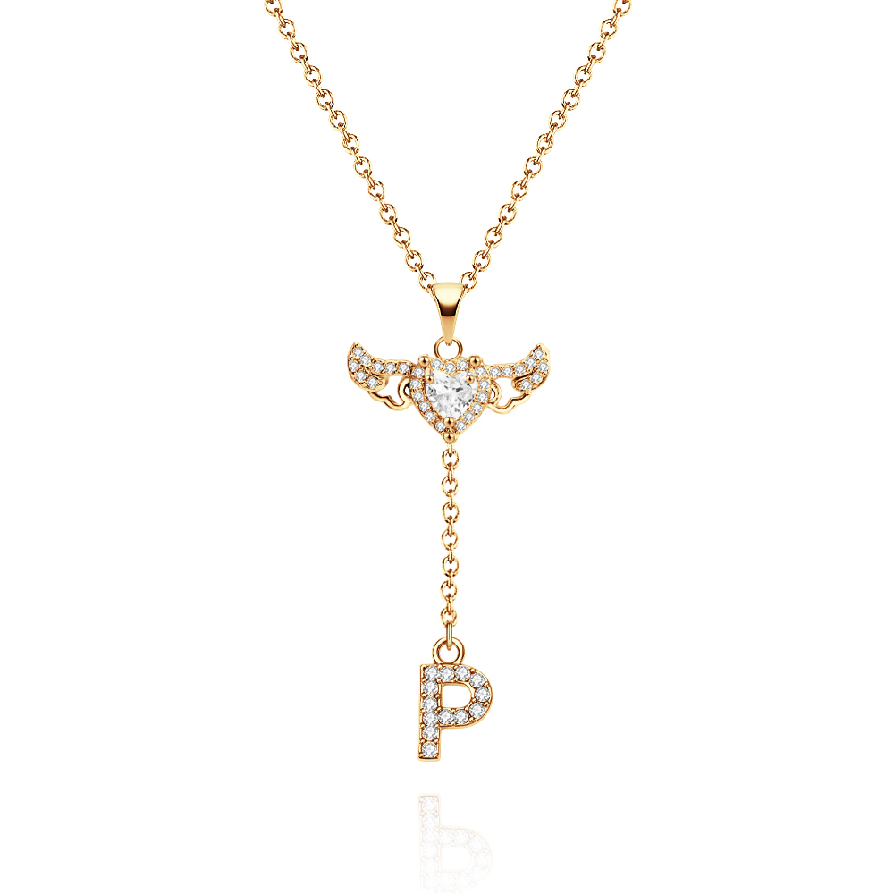 Animated Cupid Angel Wings Initial Necklace Custom Initial Drop Necklace with Moving Wings Charm Fun Kinetic Initial Drop Pendant Christmas Gifts for Her - aiprintlab