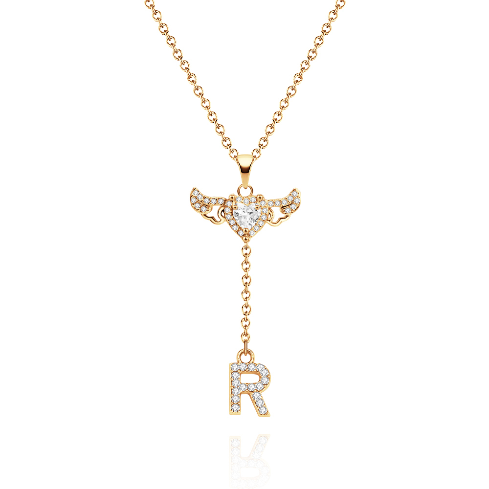 Animated Cupid Angel Wings Initial Necklace Custom Initial Drop Necklace with Moving Wings Charm Fun Kinetic Initial Drop Pendant Christmas Gifts for Her - aiprintlab