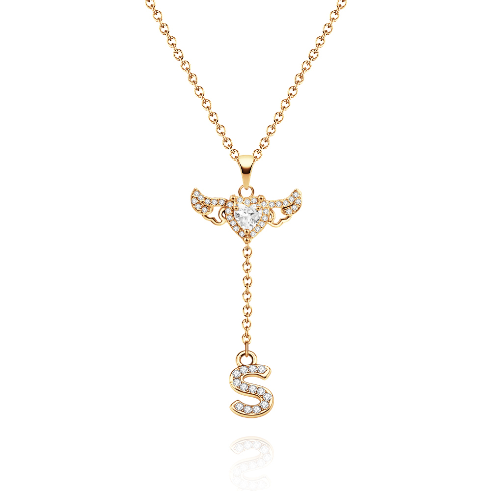 Animated Cupid Angel Wings Initial Necklace Custom Initial Drop Necklace with Moving Wings Charm Fun Kinetic Initial Drop Pendant Christmas Gifts for Her - aiprintlab