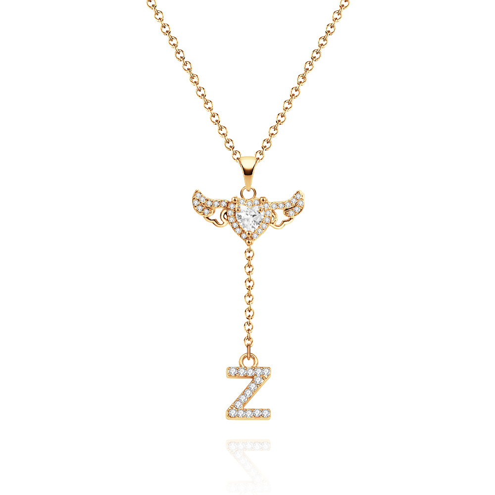 Animated Cupid Angel Wings Initial Necklace Custom Initial Drop Necklace with Moving Wings Charm Fun Kinetic Initial Drop Pendant Christmas Gifts for Her - aiprintlab