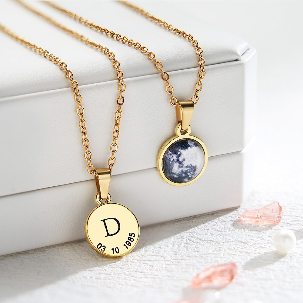 Custom Moon Phase Necklace Personalized Special Date Moon Jewelry The Moon of Your Day Necklace Gift for Birthday Anniversary Gift - aiprintlab