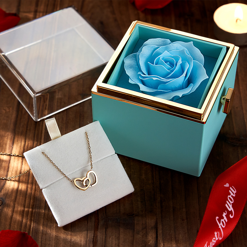 Personalized Heart Necklace with Eternal Rose Box Custom Name Necklace and Forever Rose Gift Set Heart to Heart Name Necklace - aiprintlab