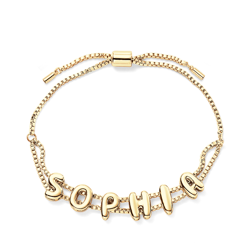 Custom Bubble Letter Name Bracelet Personalized Name Bracelet Engraved Name Bracelet Bridesmaid Name Bracelet Gift for Her - aiprintlab