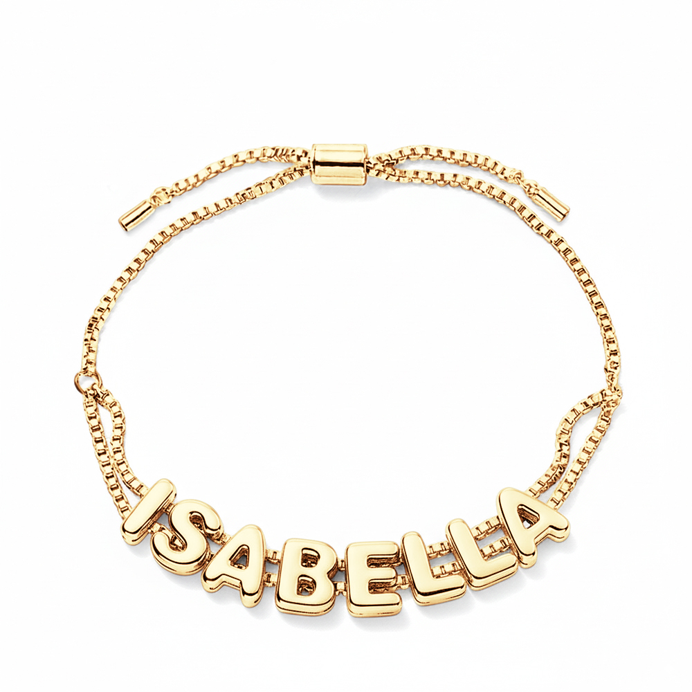 Custom Bubble Letter Name Bracelet Personalized Name Bracelet Engraved Name Bracelet Bridesmaid Name Bracelet Gift for Her - aiprintlab