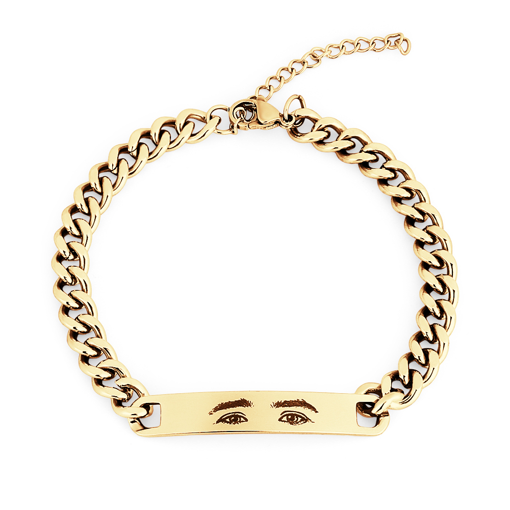 Stainless Steel Laser Engraved Custom Eye Photo Couple Bracelet - aiprintlab