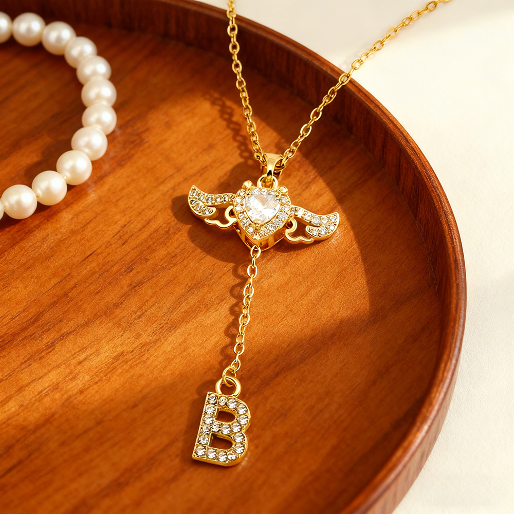 Animated Cupid Angel Wings Initial Necklace Custom Initial Drop Necklace with Moving Wings Charm Fun Kinetic Initial Drop Pendant Christmas Gifts for Her - aiprintlab