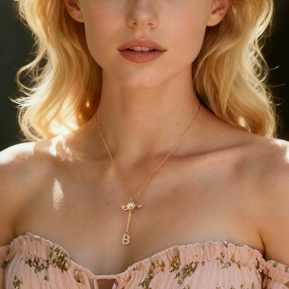 Animated Cupid Angel Wings Initial Necklace Custom Initial Drop Necklace with Moving Wings Charm Fun Kinetic Initial Drop Pendant Christmas Gifts for Her - aiprintlab