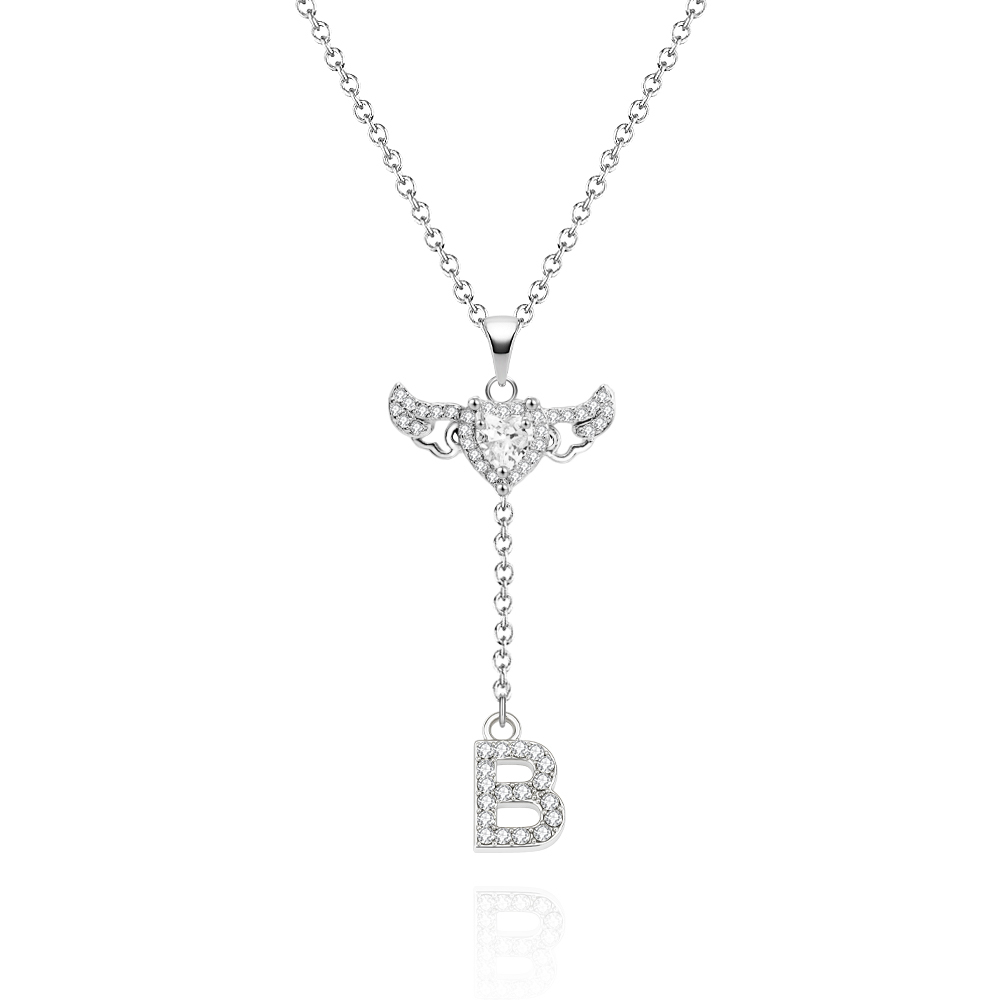 Animated Cupid Angel Wings Initial Necklace Custom Initial Drop Necklace with Moving Wings Charm Fun Kinetic Initial Drop Pendant Christmas Gifts for Her - aiprintlab