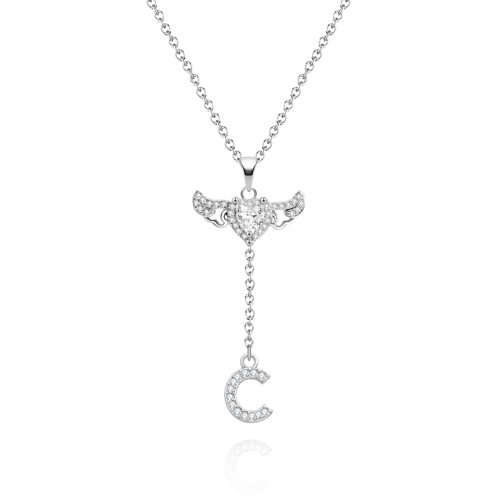 Animated Cupid Angel Wings Initial Necklace Custom Initial Drop Necklace with Moving Wings Charm Fun Kinetic Initial Drop Pendant Christmas Gifts for Her - aiprintlab